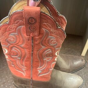 Tony Lama RR Red and Brown Western Cowboy Boots Slip/Oil Resistant